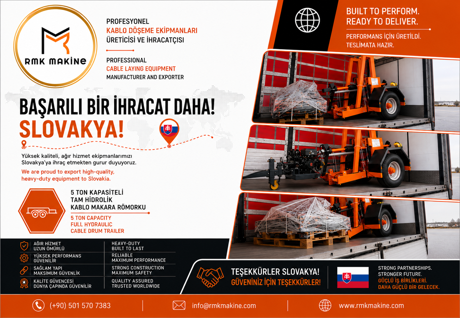 Slovakya İhracatı 5 Ton Tam Hidrolik Kablo Makara Römorku